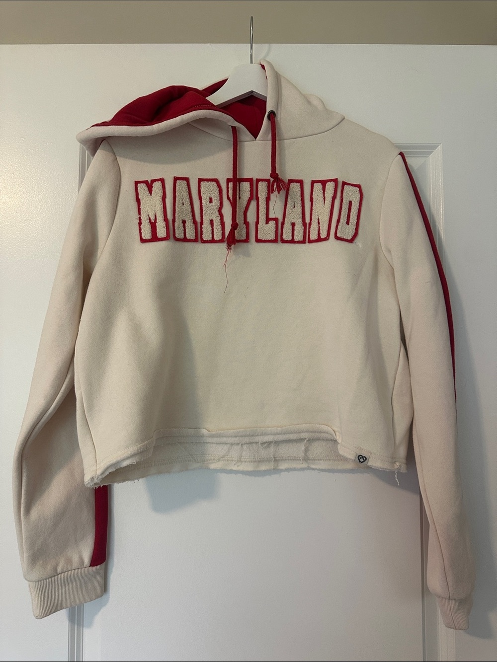 UMD White and Red Women's Hooded Sweatshirt